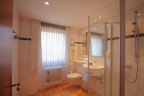 霍伊塞尔恩瓦尔德拉斯特公园酒店的浴室配有卫生间、淋浴和盥洗盆。