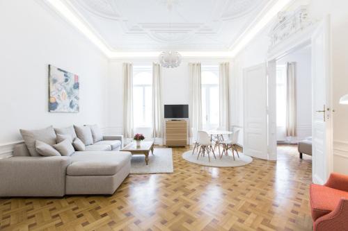 维也纳市中心极佳公寓的带沙发和电视的客厅