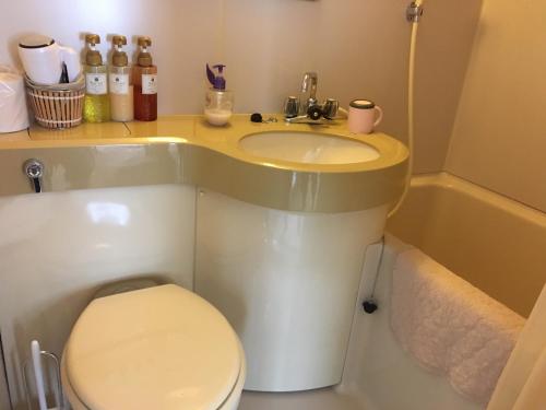 白马村西有酒店的一间带卫生间和水槽的小浴室