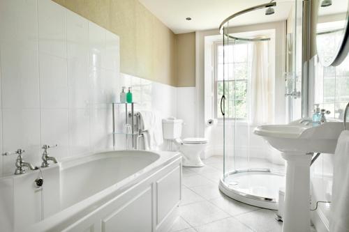 巴森斯韦特水上会馆酒店的带浴缸、盥洗盆和卫生间的浴室