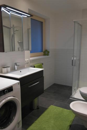 里约·迪·普斯特里亚Appartement Fischnaller的一间带洗衣机和水槽的浴室