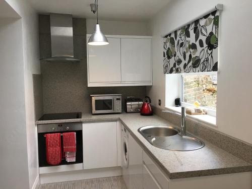 伦敦米尔德梅路公寓的厨房配有水槽和微波炉