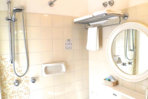 切塞纳蒂科B&B Domus Mea的带淋浴和镜子的浴室