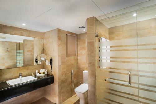 塞拉莱塞拉莱好客德意志城际酒店的浴室配有卫生间、盥洗盆和淋浴。