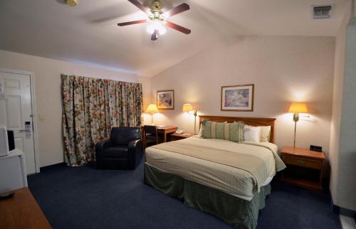 弗雷斯诺费雷斯诺花园旅馆套房酒店的配有一张床和一把椅子的酒店客房