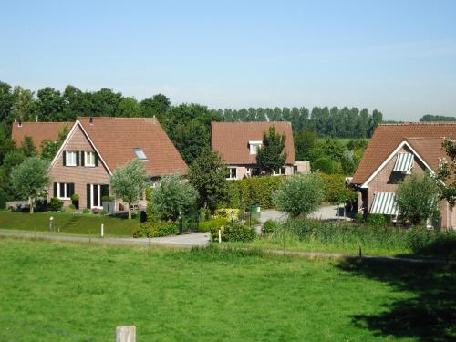 BattenoordHuize Polderzicht aan het Grevelingenmeer的绿色田野中的一组房屋