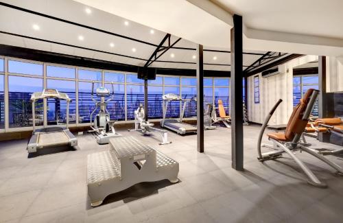 约翰内斯堡ANEW Hotel Parktonian Johannesburg的享有海景的健身房