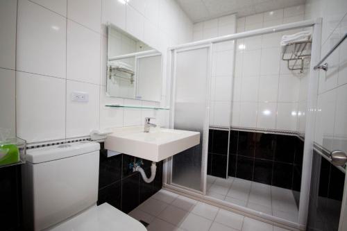 恒春古城恋恋朱槿的浴室配有卫生间、盥洗盆和淋浴。