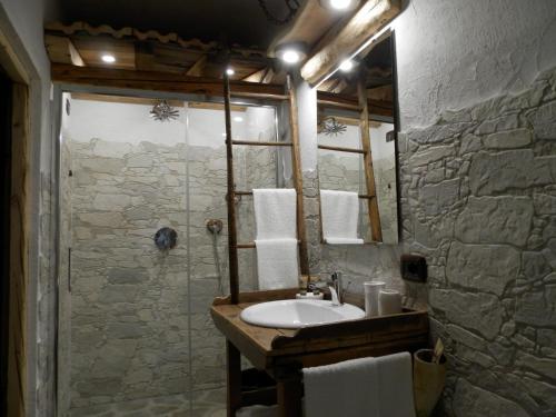 泰穆B&B Le Ciaf的浴室配有盥洗盆和带镜子的淋浴
