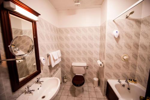 Templeglantine德文酒店的浴室配有盥洗盆、卫生间和浴缸。