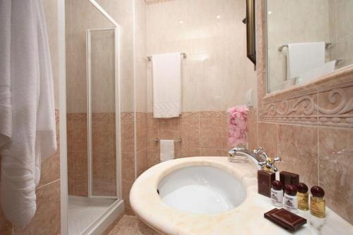 罗马艾里西欧酒店的一间带水槽和淋浴的浴室