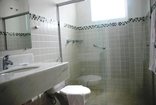安帕鲁Grande Hotel Amparo的一间带水槽、卫生间和淋浴的浴室