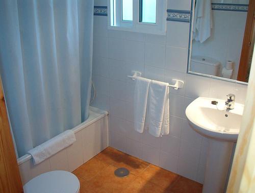 洛斯卡尼奥斯德梅卡阿卡西亚斯旅馆的一间带水槽、卫生间和淋浴的浴室