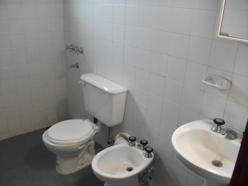 门多萨San Isidro Cabaña的一间带卫生间和水槽的浴室