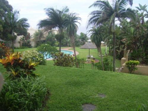 乌姆德洛蒂Mallorca 13 Duplex的享有带游泳池和棕榈树的庭院的景色