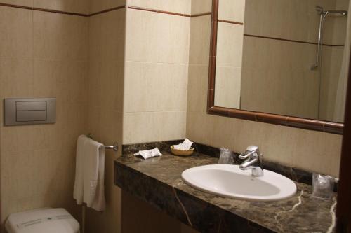 索尔德乌索尔德乌斯特尔酒店的一间带水槽、卫生间和镜子的浴室