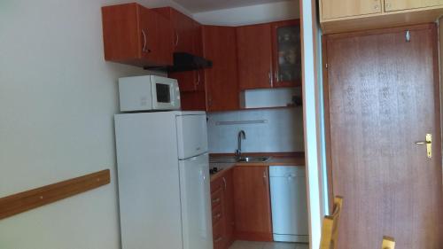 茨里克韦尼察Apartment Sunce的小厨房配有白色冰箱和水槽