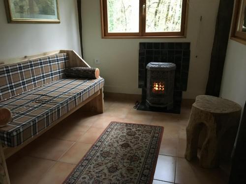克勒兹河畔阿尔让通Le Terrier Blanc的一间带床和壁炉的客厅