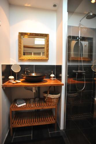 Ville-Saint-Jacques德莫耶塞利斯旅馆的一间带水槽和镜子的浴室