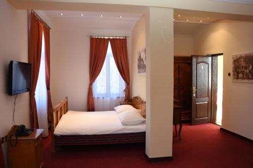 帕利克Guest House Vila Lujza的一间卧室配有一张床,并在一间客房内配有电视。