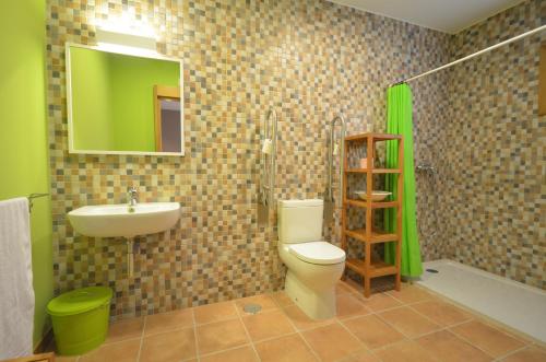 桑亨霍Hotel Rural Seixalvo的一间带卫生间、水槽和镜子的浴室