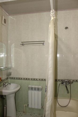 布哈拉Hotel Nazira & Azizbek的一间带水槽、卫生间和淋浴的浴室