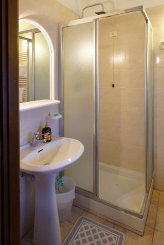 瓦托内切卡米内托酒店的一间带水槽和淋浴的浴室