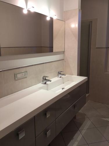 博尔扎诺Nel Cuore Verde di Bolzano的浴室设有2个水槽和镜子