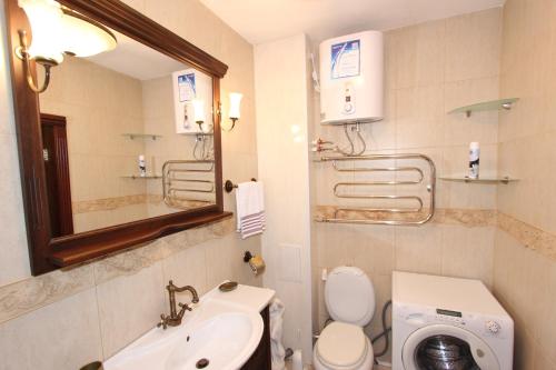 克拉斯诺亚尔斯克Apartment on Vzletnaya, 24a by KrasStalker的一间带水槽、卫生间和镜子的浴室