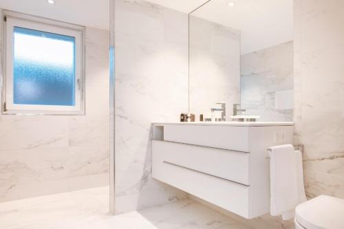 苏黎世CITY STAY - Lindenstrasse的白色的浴室设有水槽和镜子