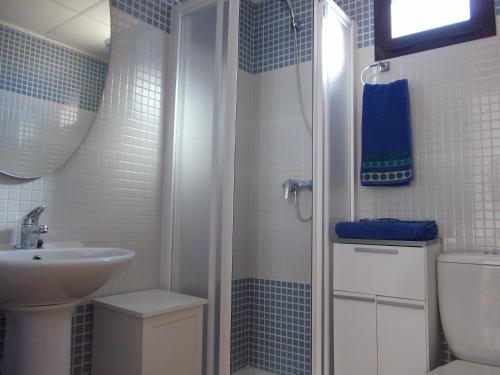 阿桂拉斯Apartamento Relax的一间带水槽、卫生间和淋浴的浴室