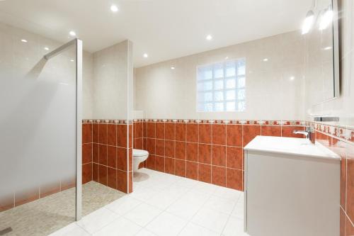 萨利耶德贝阿尔恩Appartements - Chez Alice的浴室配有卫生间、盥洗盆和淋浴。