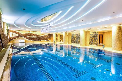 阿斯塔纳姜巴塔阿斯塔纳酒店的一座带天花板的酒店的大型游泳池