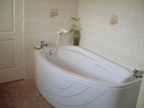 莫桑克斯a2pasdelaforet的植物浴室内的白色浴缸