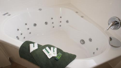 新普利茅斯Bks埃格蒙特汽车旅馆的浴缸内备有绿毛巾