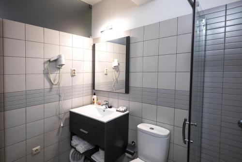 米兰达·杜·杜罗弗洛尔杜罗酒店的一间带水槽、卫生间和镜子的浴室