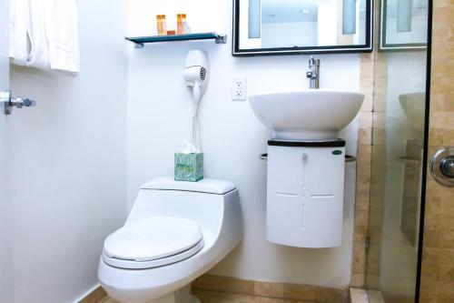 迈阿密海滩多切斯特套房酒店的一间带卫生间和水槽的浴室