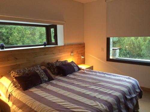 圣马丁德洛斯Golf y Polo Apartment的一间卧室设有一张大床和两个窗户