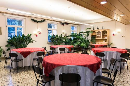 特雷维索家庭中心旅馆的配有桌椅和植物的房间