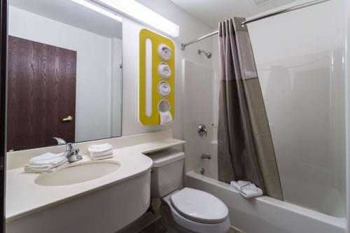 休伦湖休伦桑达斯基6号汽车旅馆的一间带水槽、卫生间和淋浴的浴室