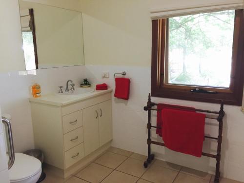 克莱尔克拉雷瓦小屋住宿加早餐旅馆的一间带水槽和卫生间的浴室以及窗户。