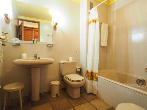 巴尔洛文托拉帕尔玛浪漫酒店的浴室配有卫生间、盥洗盆和浴缸。