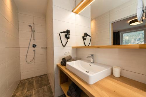 弗拉绍APART Forellenhof的一间带水槽和淋浴的浴室