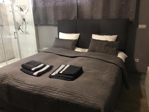 马里博尔班杰旅馆的一张带两条毛巾和枕头的床