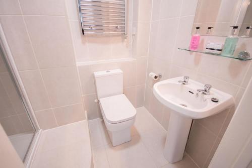 伯利布雷酒店的白色的浴室设有卫生间和水槽。