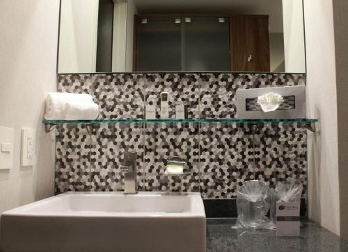 伊拉普阿托Casa Inn Business Irapuato的一间带水槽和镜子的浴室