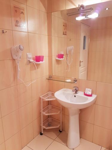 卡托维兹克加酒店及餐厅的一间带水槽和镜子的浴室