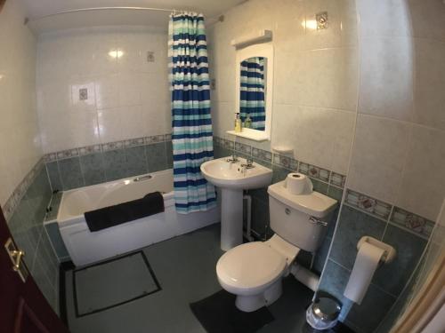 Sutton upon Trent尼尔森爵士酒店的浴室配有卫生间、盥洗盆和浴缸。