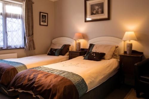 罗切斯特Bed & Breakfast Fieldview的配有两张床铺的房间,配有两盏灯