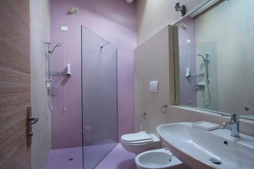 内格拉尔Dormire alla Ruota的一间带水槽、卫生间和淋浴的浴室